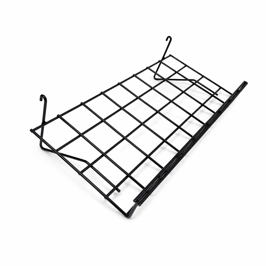 4ft Black 4-Way Grid Mesh Display Stand With 16 Shelves & Wheels