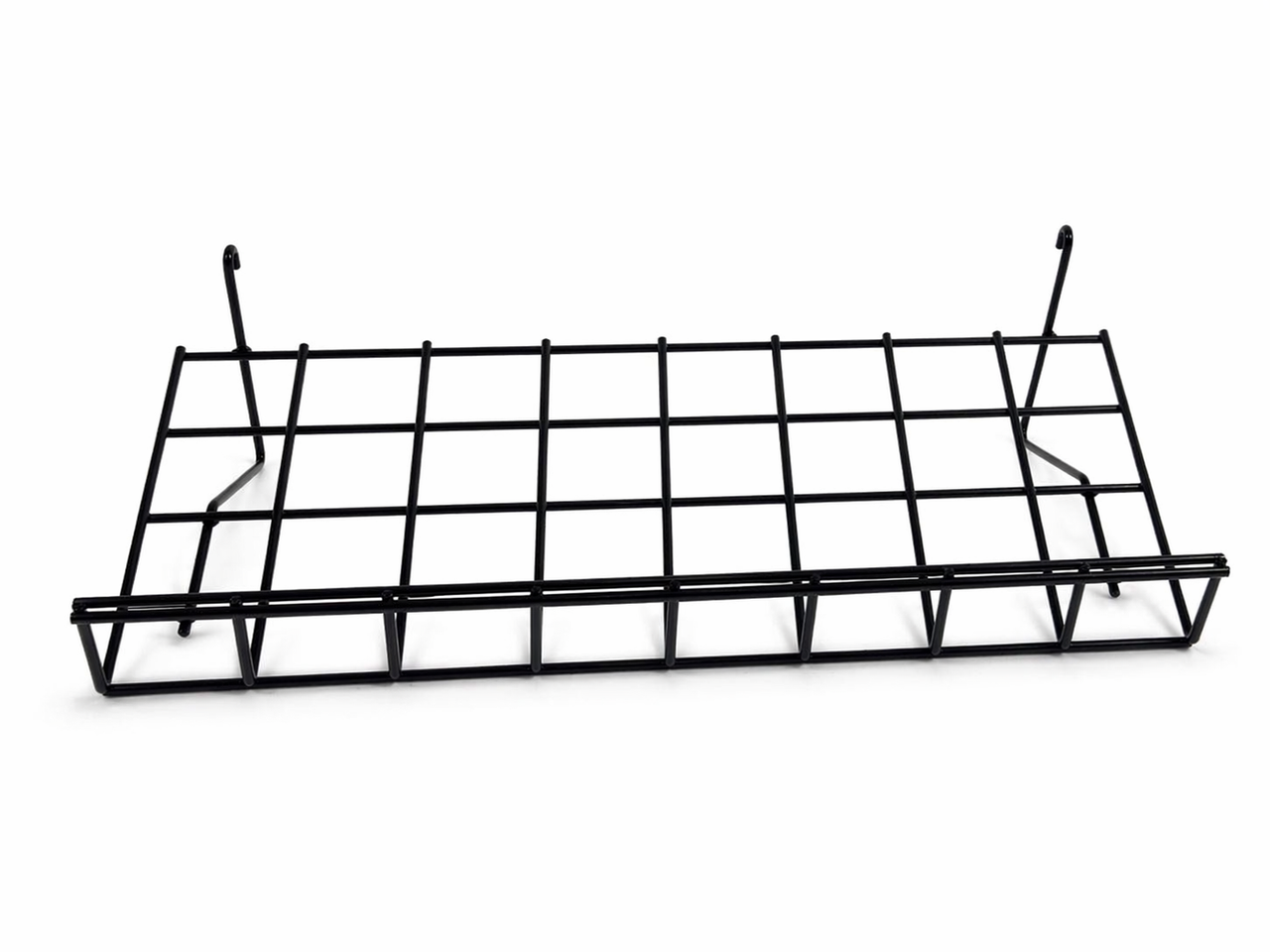 7ft Black 4-Way Grid Mesh Display Stand With 28 Shelves & Wheels