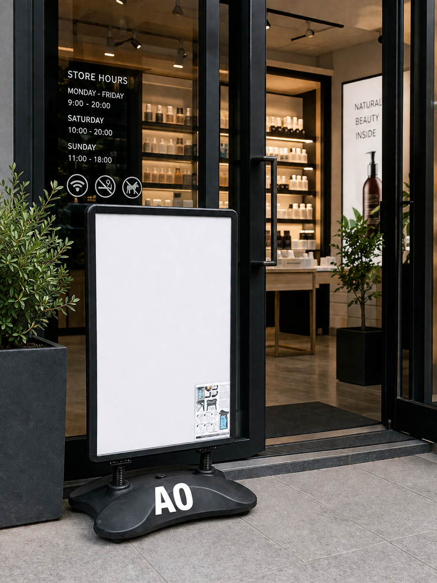 Black A0 Waterbase Pavement Sign – Heavy Duty Outdoor Poster Display Stand