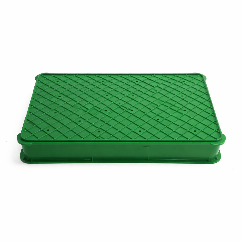 Heavy Duty Plastic Vegetable Tray for Retail Displays – Stackable Produce Display Tray with drain holes