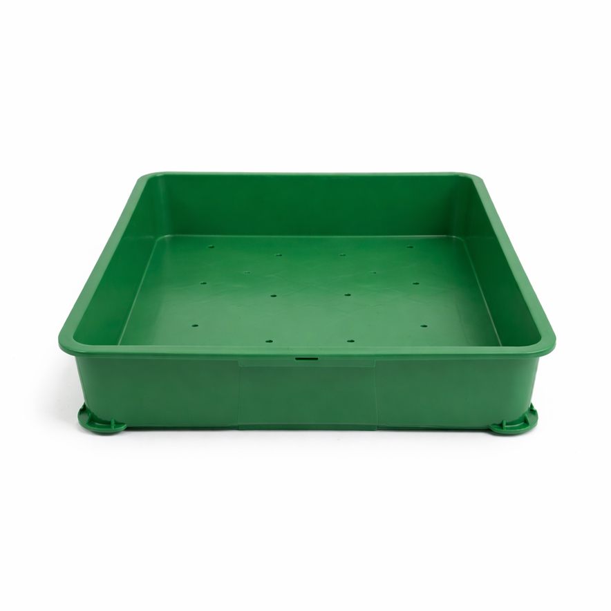 Heavy Duty Plastic Vegetable Tray for Retail Displays – Stackable Produce Display Tray with drain holes