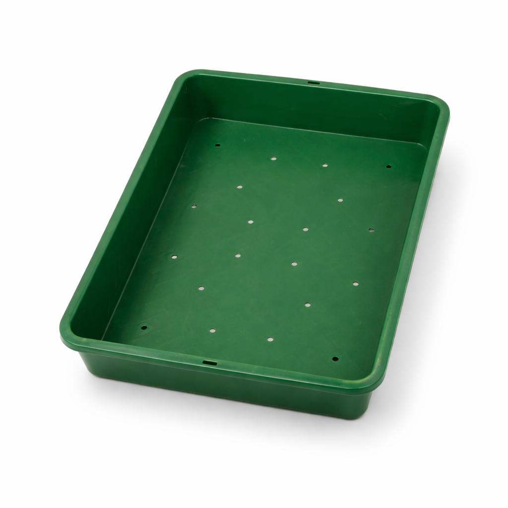 Heavy Duty Plastic Vegetable Tray for Retail Displays – Stackable Produce Display Tray with drain holes