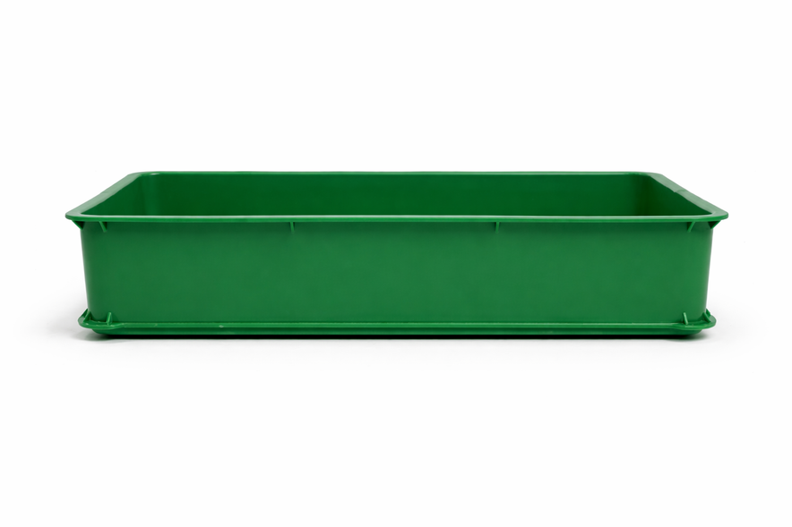 Heavy Duty Plastic Vegetable Tray for Retail Displays – Stackable Produce Display Tray with drain holes