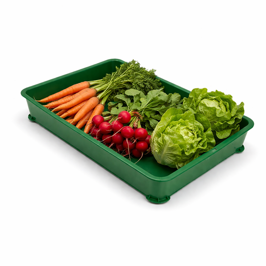 Heavy Duty Plastic Vegetable Tray for Retail Displays – Stackable Produce Display Tray with drain holes