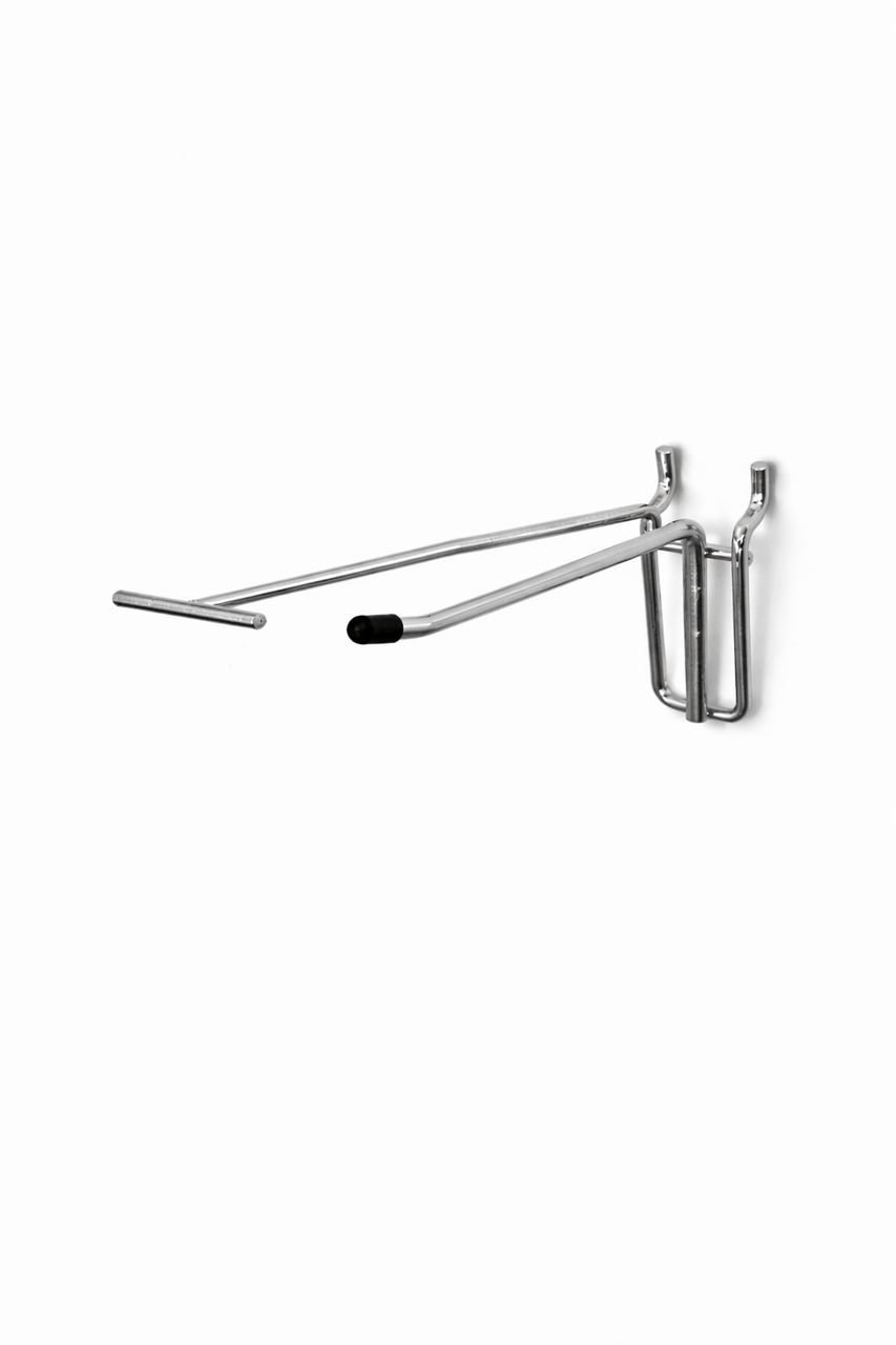 4 Inch Heavy Duty Chrome Single Prong Pegboard Hook with Overhead Arm for Price Holder