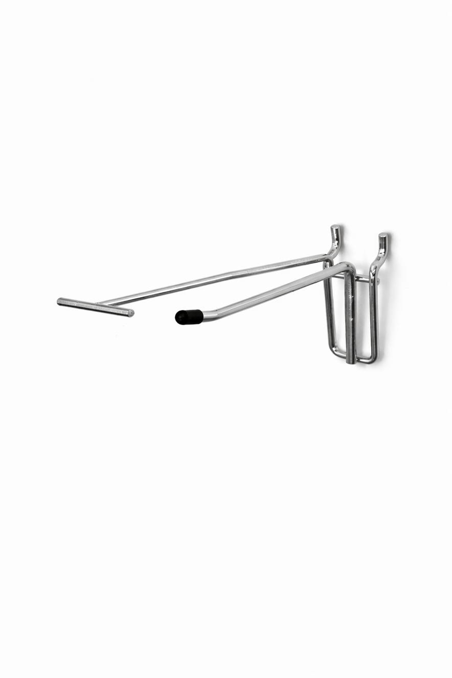 Heavy Duty Chrome Single Prong Pegboard Hook with Overhead Arm for Price Holder