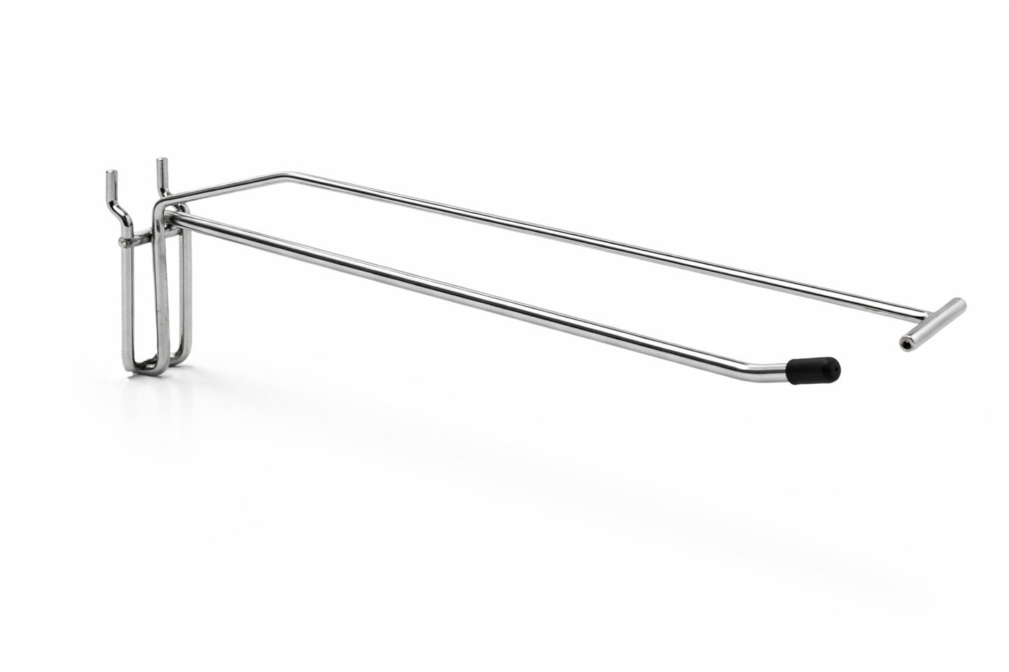Heavy Duty Chrome Single Prong Pegboard Hook with Overhead Arm for Price Holder