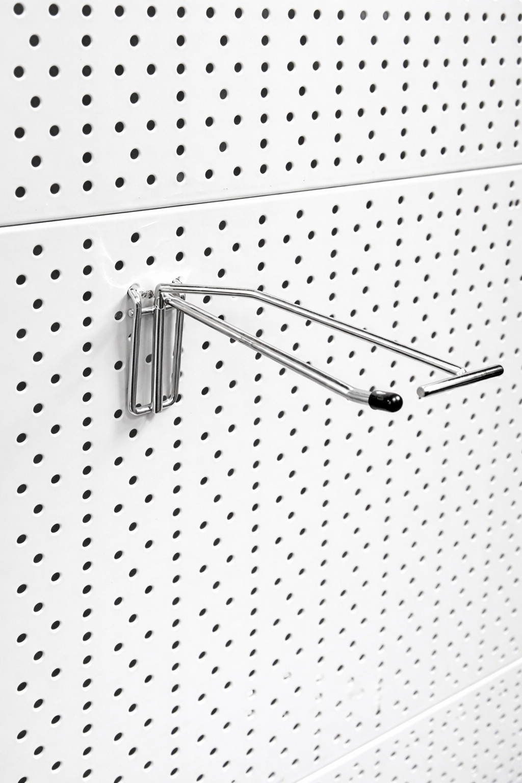 Heavy Duty Chrome Single Prong Pegboard Hook with Overhead Arm for Price Holder