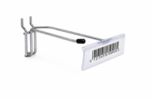 Heavy Duty Chrome Single Prong Pegboard Hook with Overhead Arm for Price Holder
