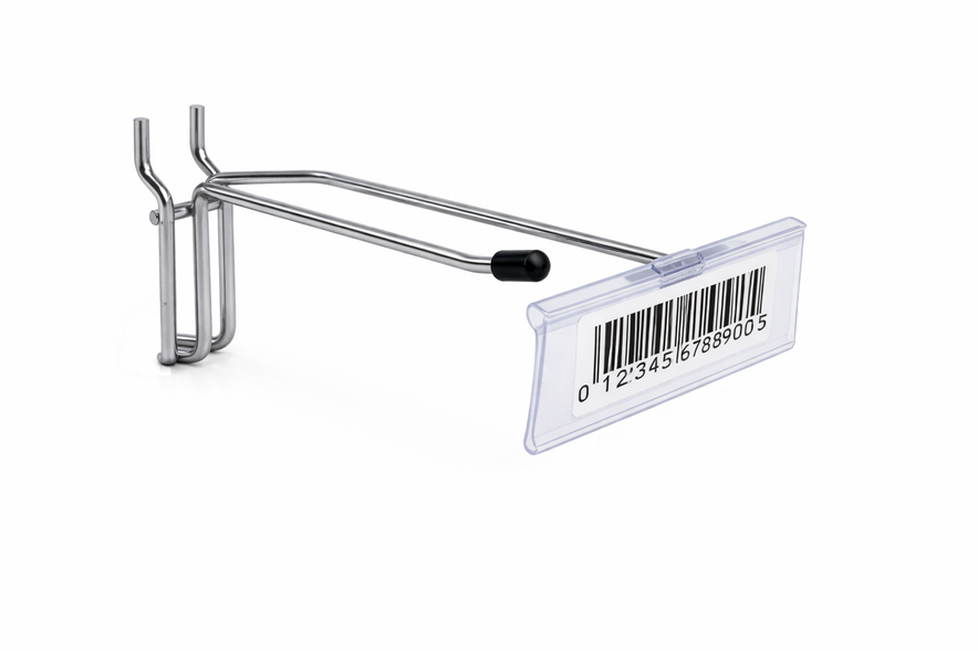 Heavy Duty Chrome Single Prong Pegboard Hook with Overhead Arm for Price Holder