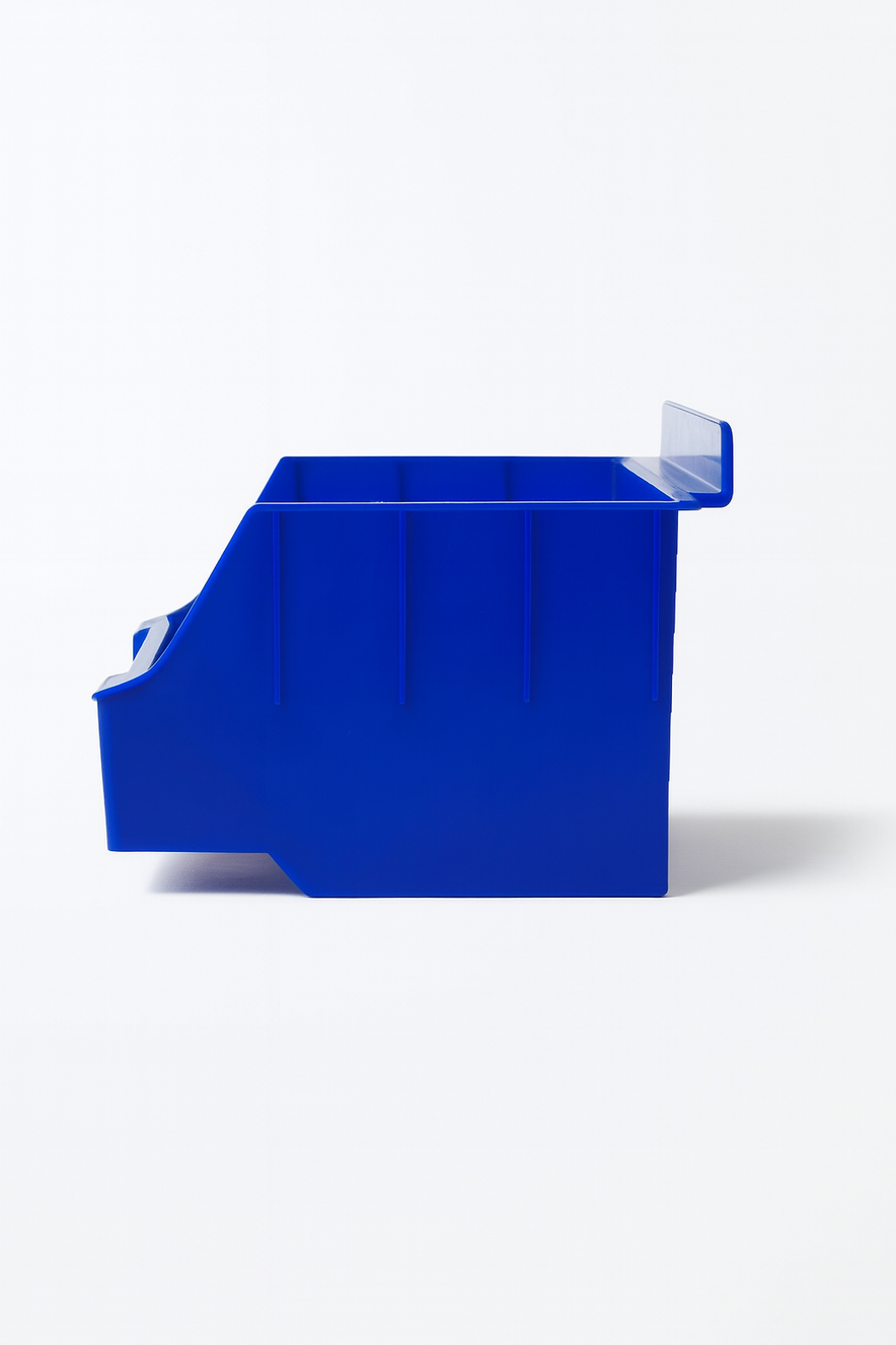 Slatwall Storbox Stackable Plastic Storage Bin – White / Clear / Red / Blue
