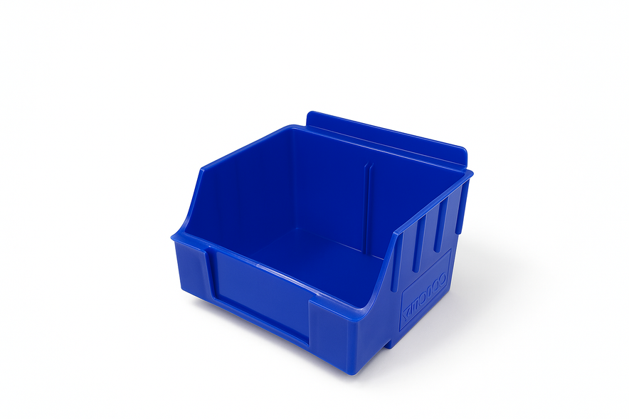 Slatwall Storbox Stackable Plastic Storage Bin – White / Clear / Red / Blue