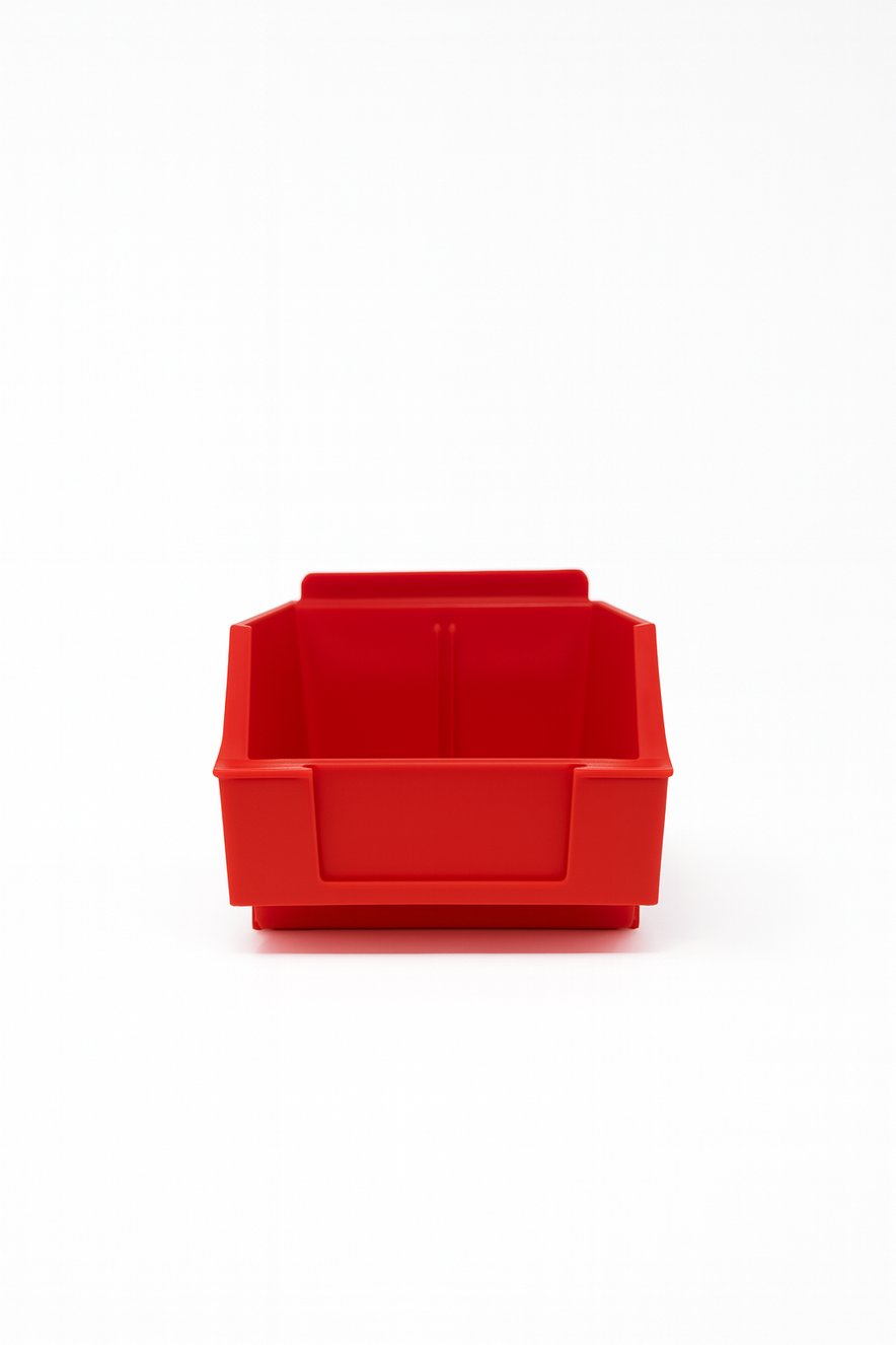 Slatwall Storbox Stackable Plastic Storage Bin – White / Clear / Red / Blue