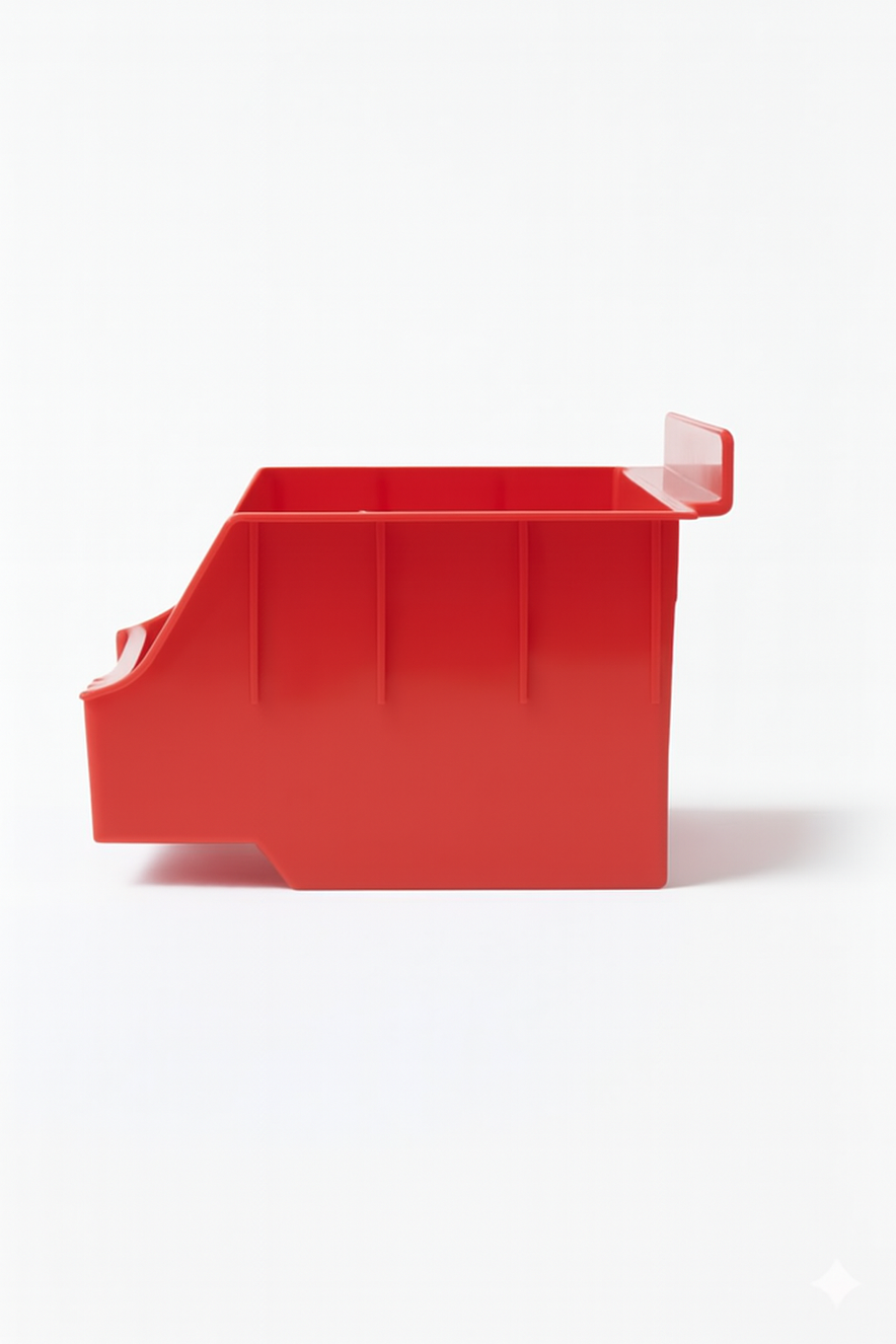 Slatwall Storbox Stackable Plastic Storage Bin – White / Clear / Red / Blue