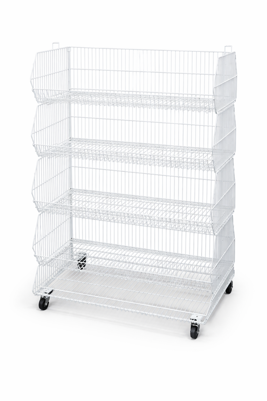 Pallet Of 100cm Stackable Baskets Black/White/Chrome Colour
