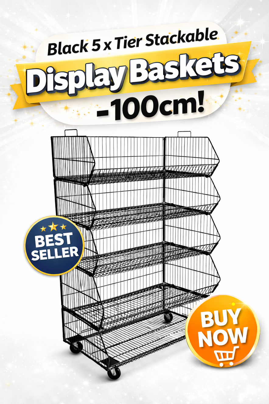 Black 5 Tier Stackable Wire Basket Display Stand – 100cm