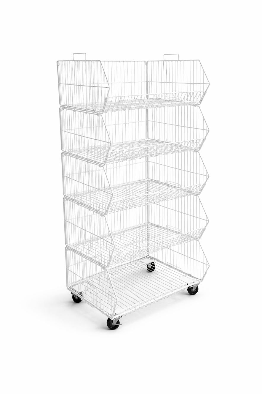 Pallet Of 60cm Stackable Baskets Black/White/Chrome Colour