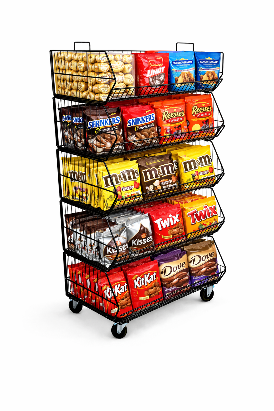 Black 5 Tier Stackable Wire Basket Display Stand – 100cm