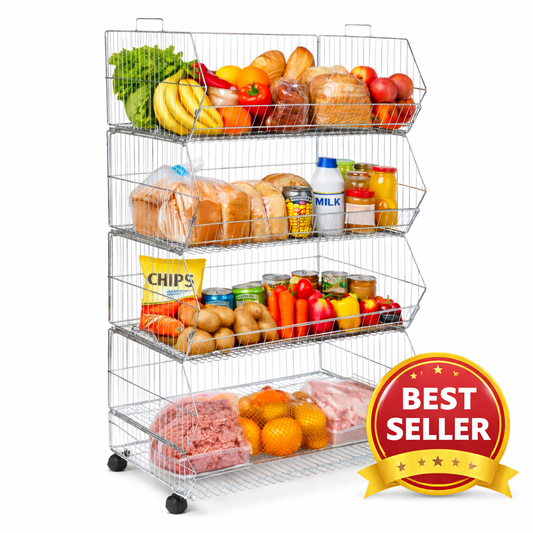5 Tier Stackable Zinc Display Baskets – 100cm Retail Storage & Merchandising Stand