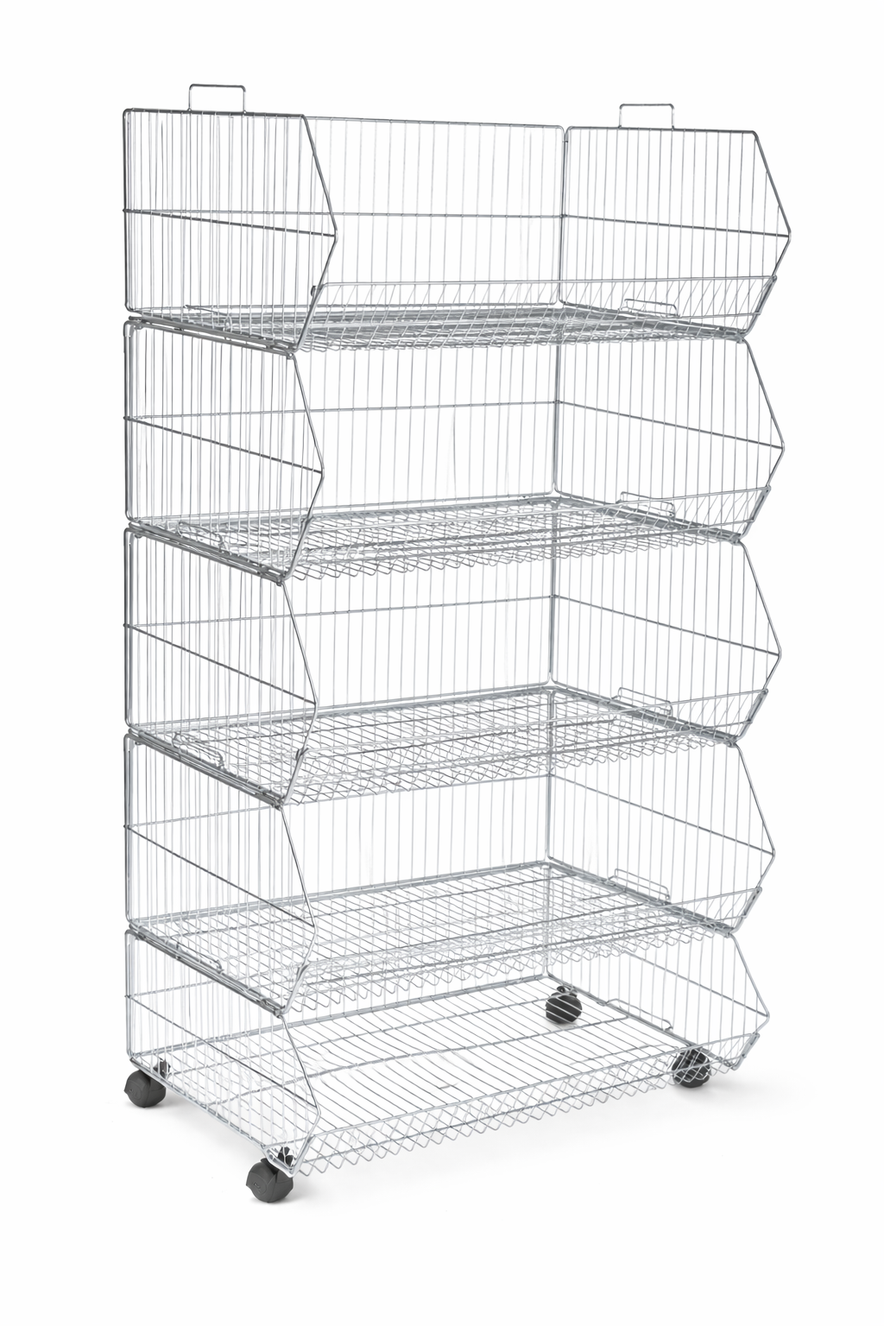 5 Tier Stackable Zinc Display Baskets – 100cm Retail Storage & Merchandising Stand