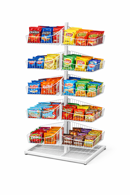 White 5-Tier Double-Sided Wire Basket Display Stand