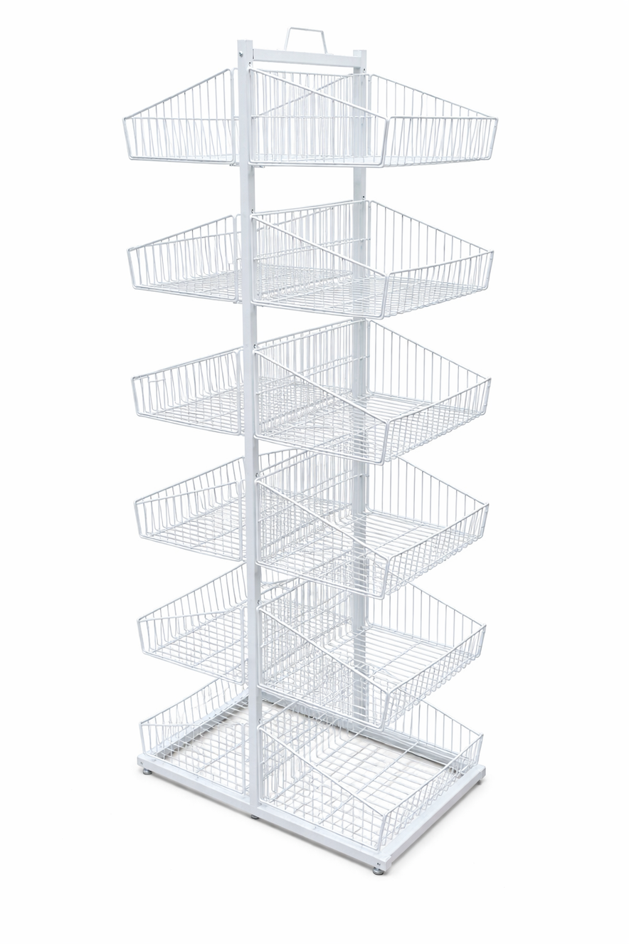 White 5-Tier Double-Sided Wire Basket Display Stand