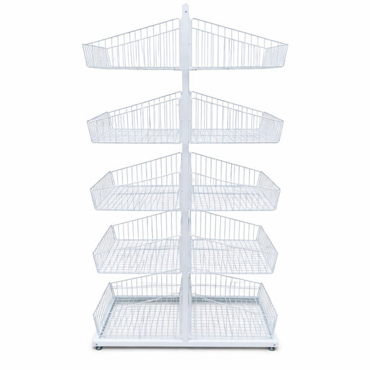 White 5-Tier Double-Sided Wire Basket Display Stand