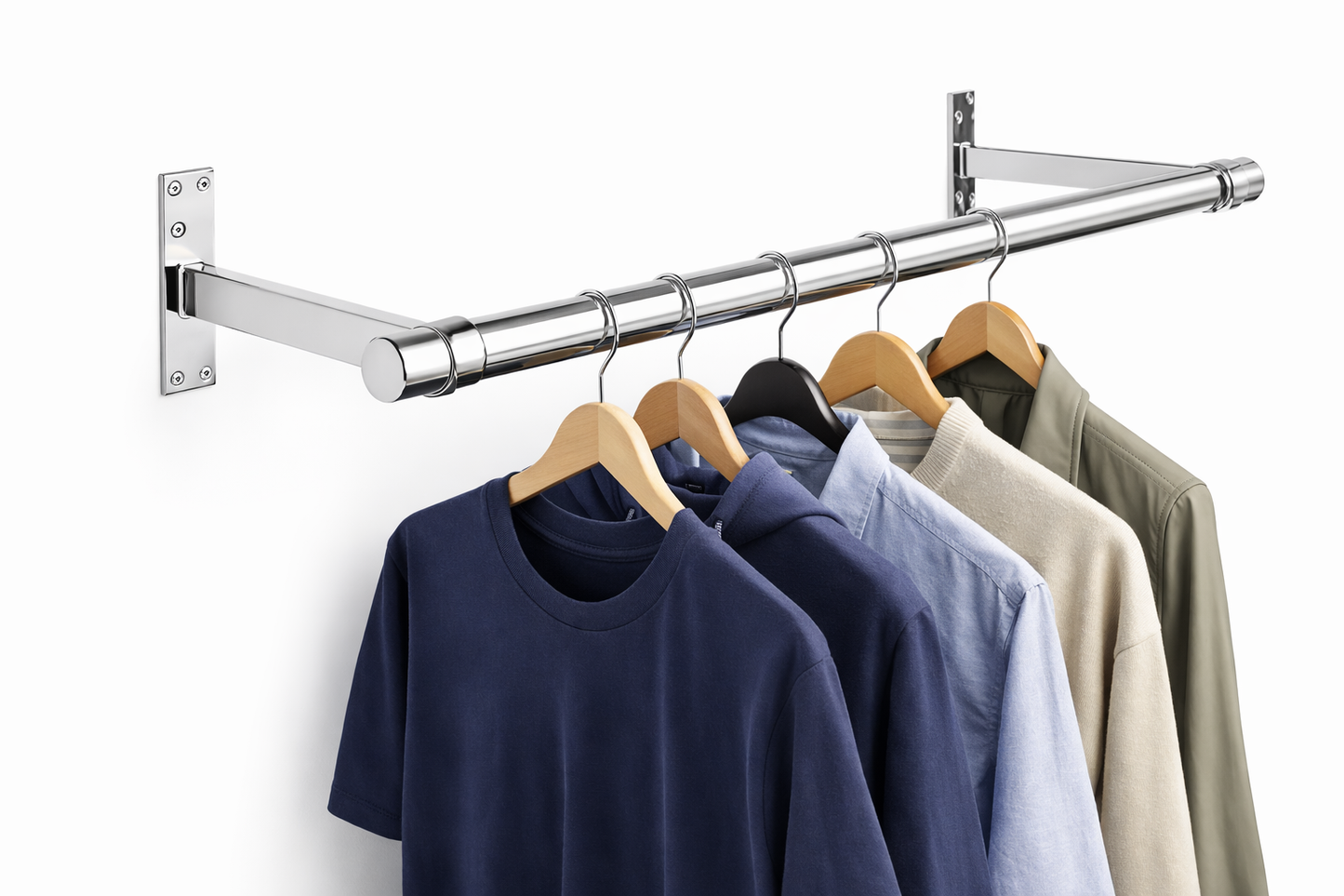 25mm Wall Mounted Clothes Rail Chrome Garment Hanging Bar