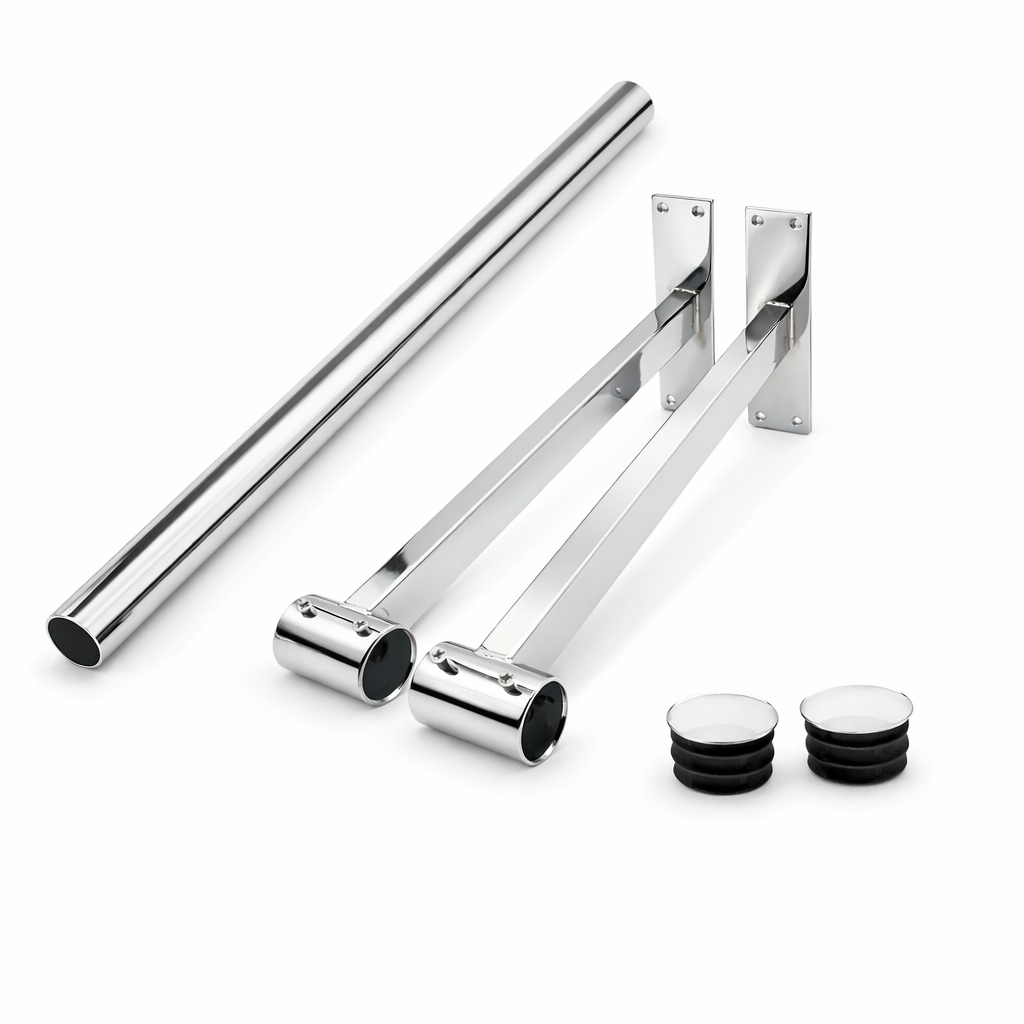 32mm Wall Mounted Clothes Rail Chrome Garment Hanging Bar