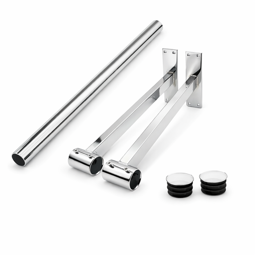 25mm Wall Mounted Clothes Rail Chrome Garment Hanging Bar
