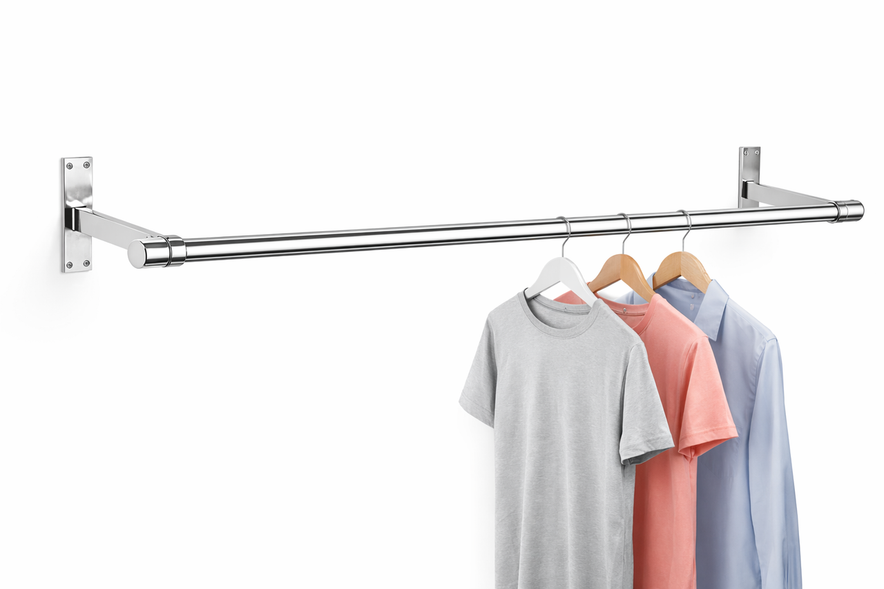 32mm Wall Mounted Clothes Rail Chrome Garment Hanging Bar