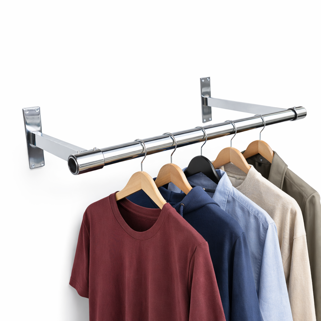 25mm Wall Mounted Clothes Rail Chrome Garment Hanging Bar