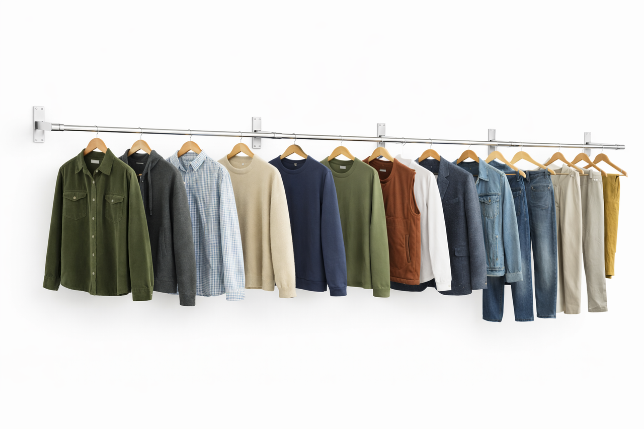 32mm Wall Mounted Clothes Rail Chrome Garment Hanging Bar