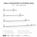 25mm Wall Mounted Clothes Rail Chrome Garment Hanging Bar