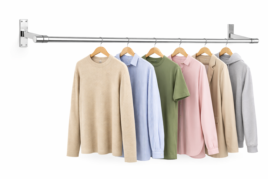 25mm Wall Mounted Clothes Rail Chrome Garment Hanging Bar
