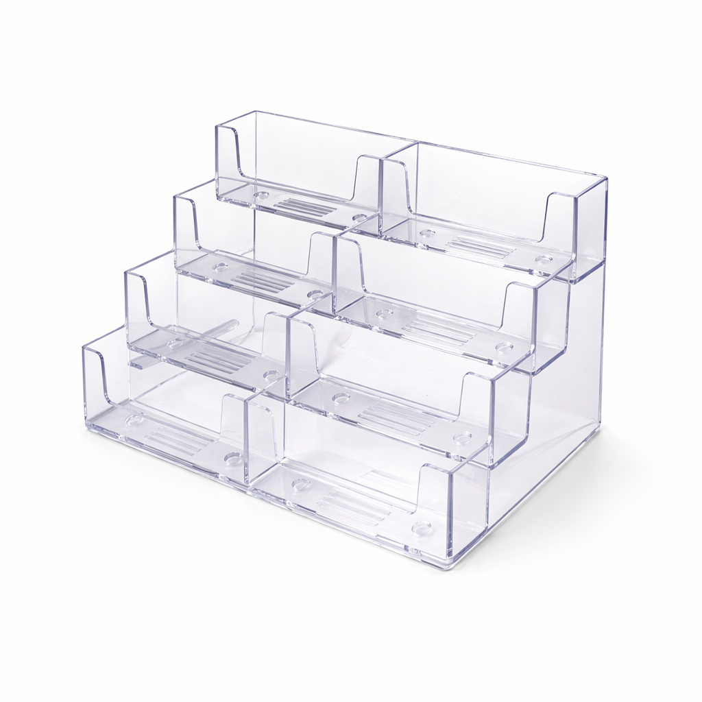 8-Pocket 4-Tier Landscape Business Card Holder for Efficient Desktop Display and Organization