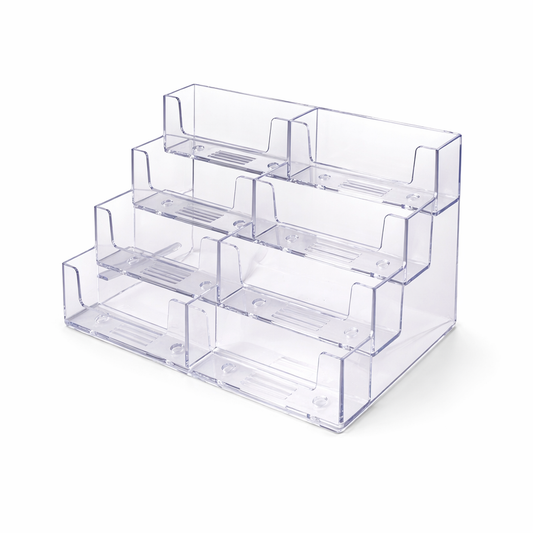 8-Pocket 4-Tier Landscape Business Card Holder for Efficient Desktop Display and Organization