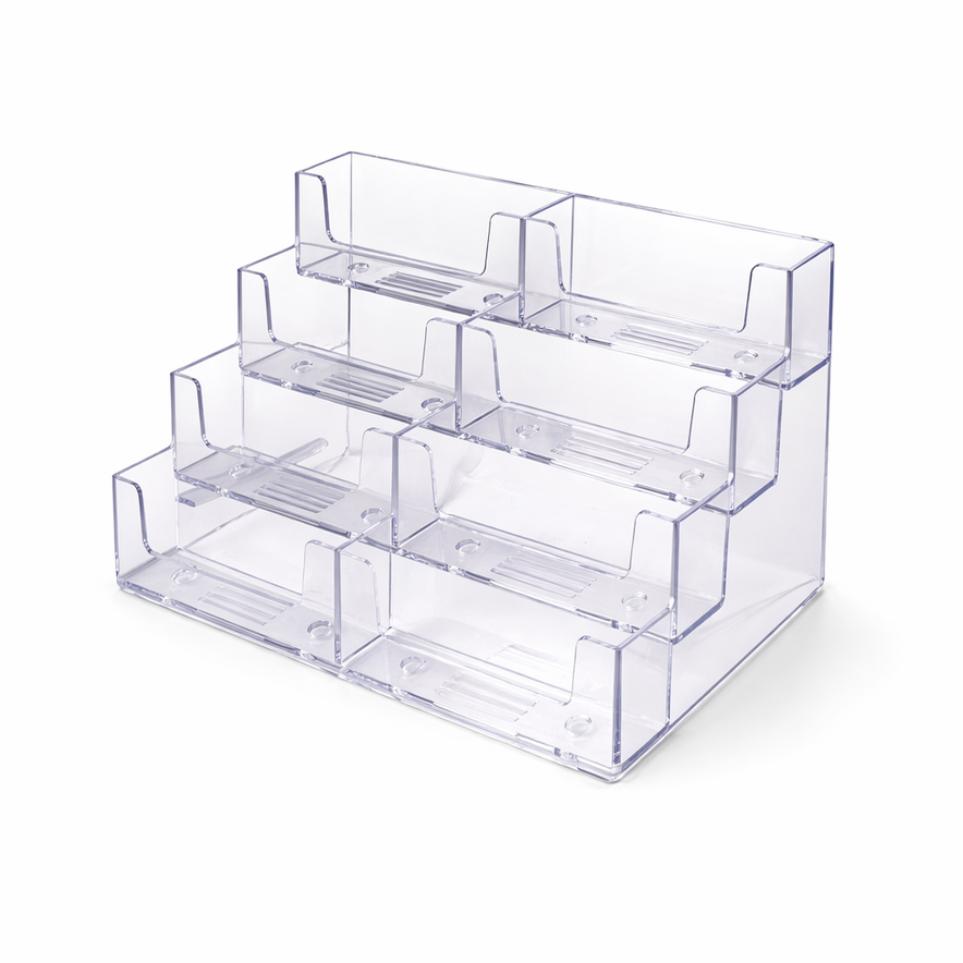 8-Pocket 4-Tier Landscape Business Card Holder for Efficient Desktop Display and Organization