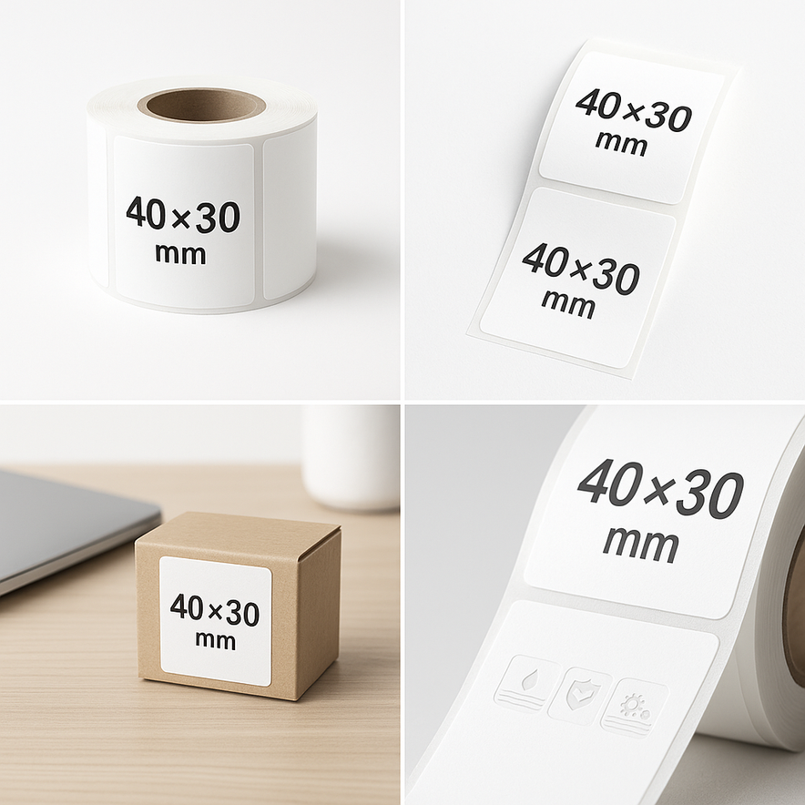 Plain White 40 × 30 mm Thermal Self-Adhesive Labels