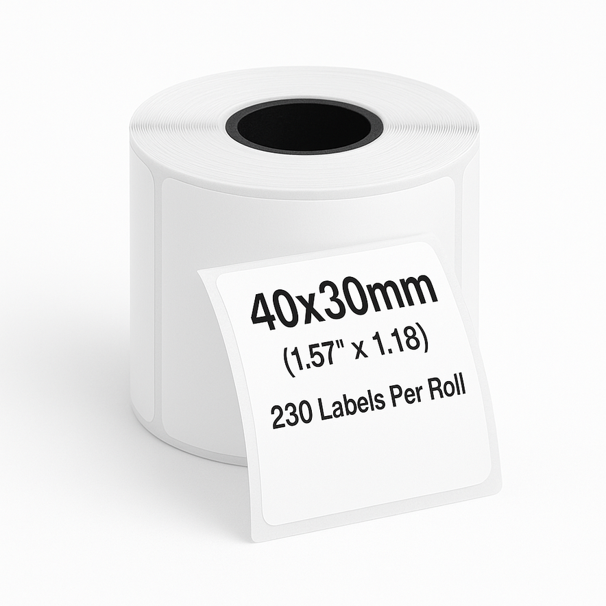 230 Plain White 40×30 mm Thermal Self-Adhesive Labels