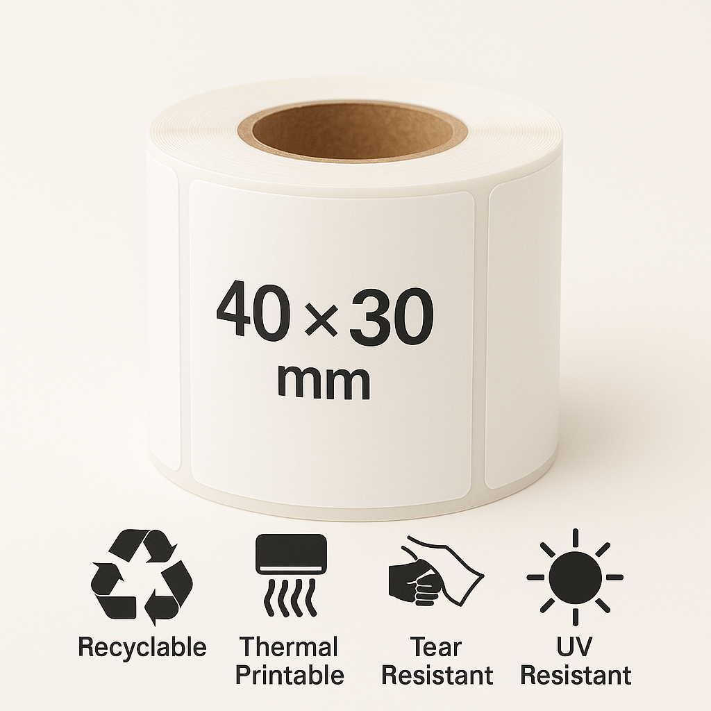 230 Plain White 40×30 mm Thermal Self-Adhesive Labels