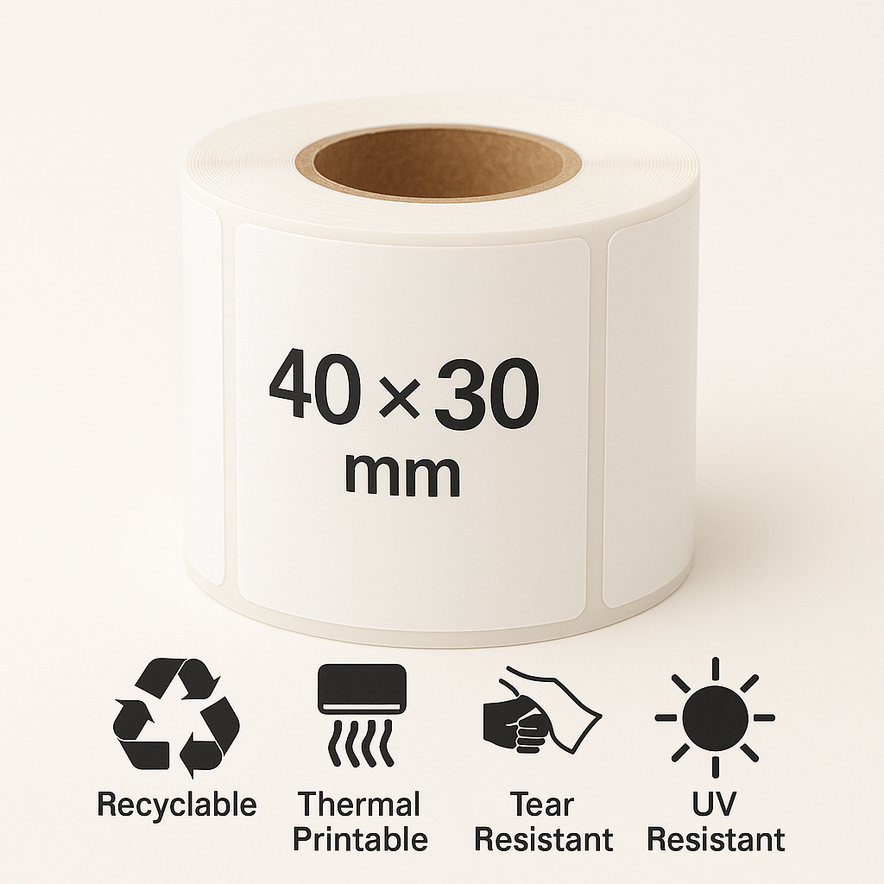 230 Plain White 40×30 mm Thermal Self-Adhesive Labels