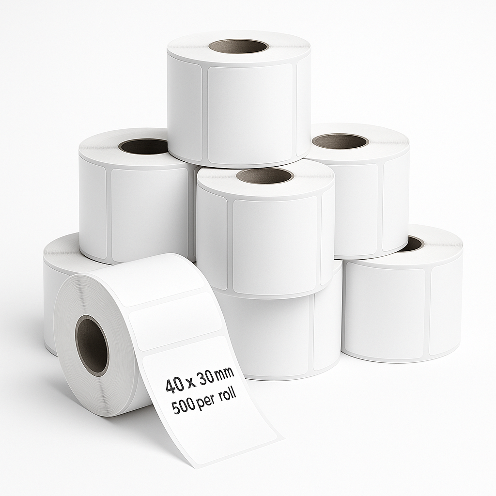 Plain White 40 × 30 mm Thermal Self-Adhesive Labels