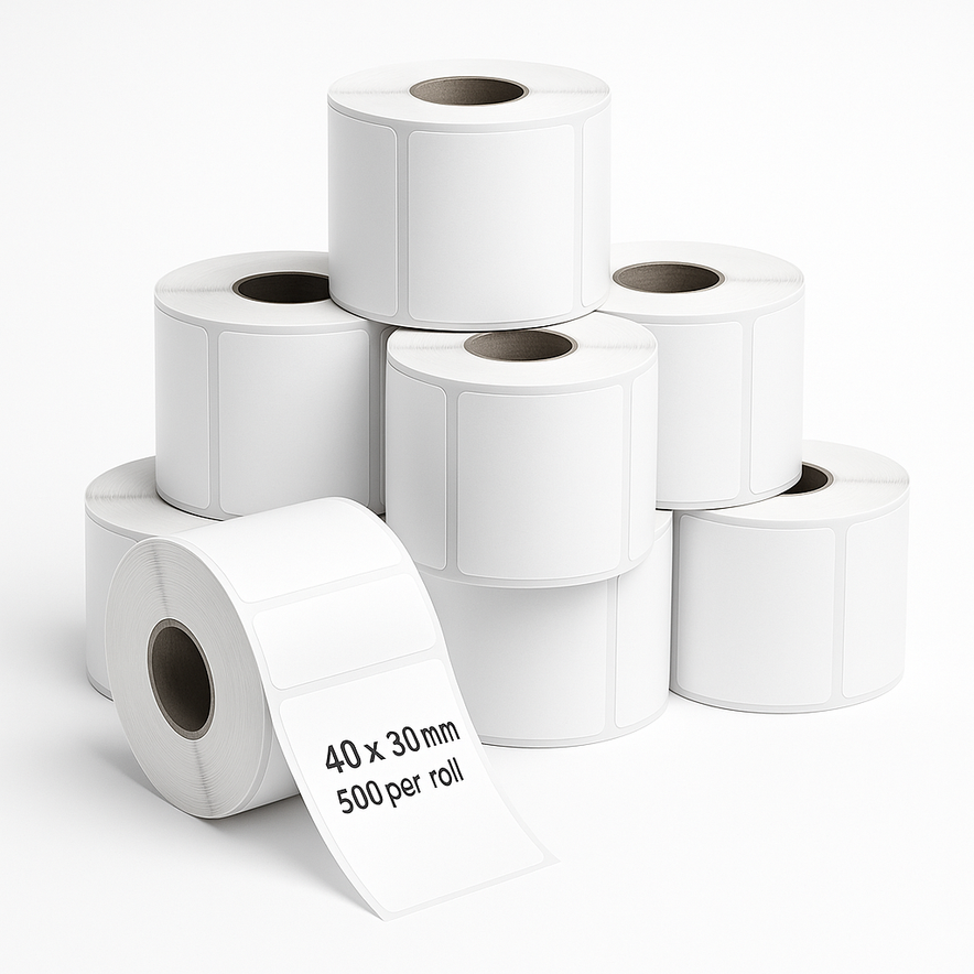 Plain White 40 × 30 mm Thermal Self-Adhesive Labels