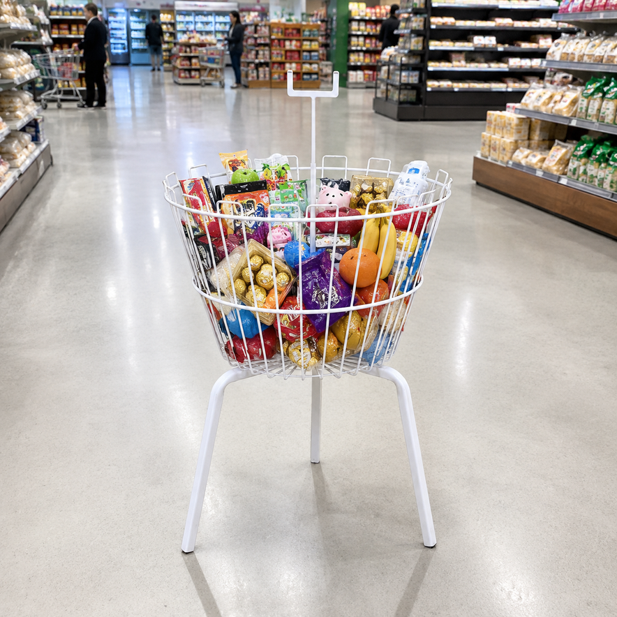 White Round Dump Bin Basket 55cm | Retail Display Basket