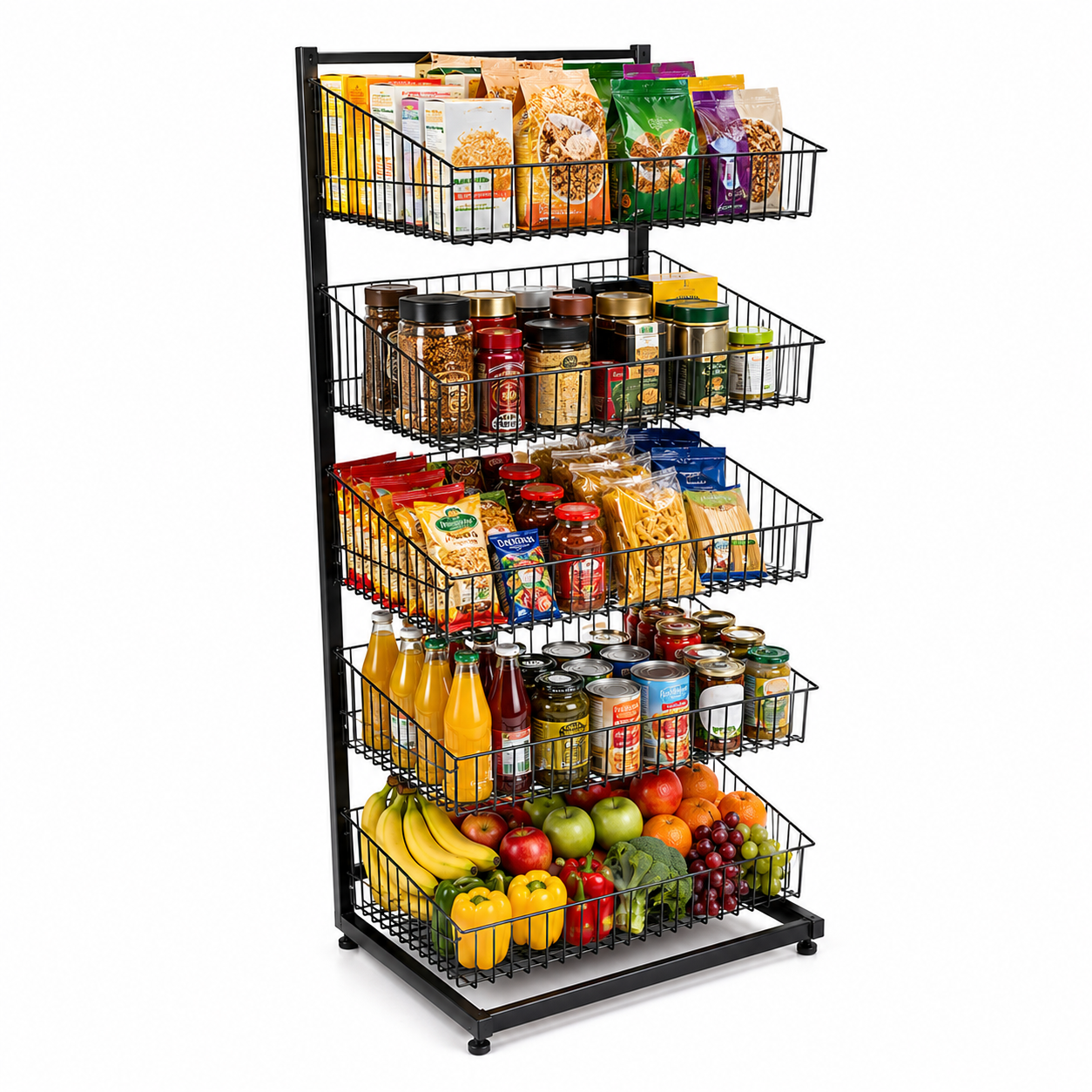 Black 5-Tier Single-Sided Wire Basket Display Stand – 65cm