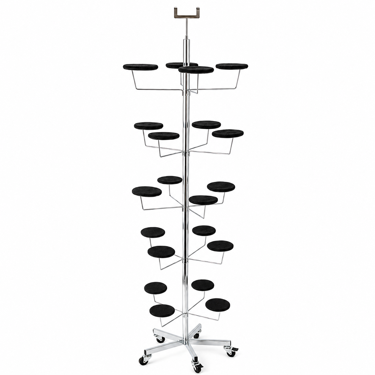 5-Tier Chrome Millinery Hat Display Stand on Wheels