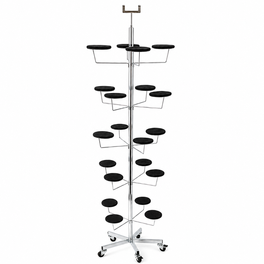 5-Tier Chrome Millinery Hat Display Stand on Wheels