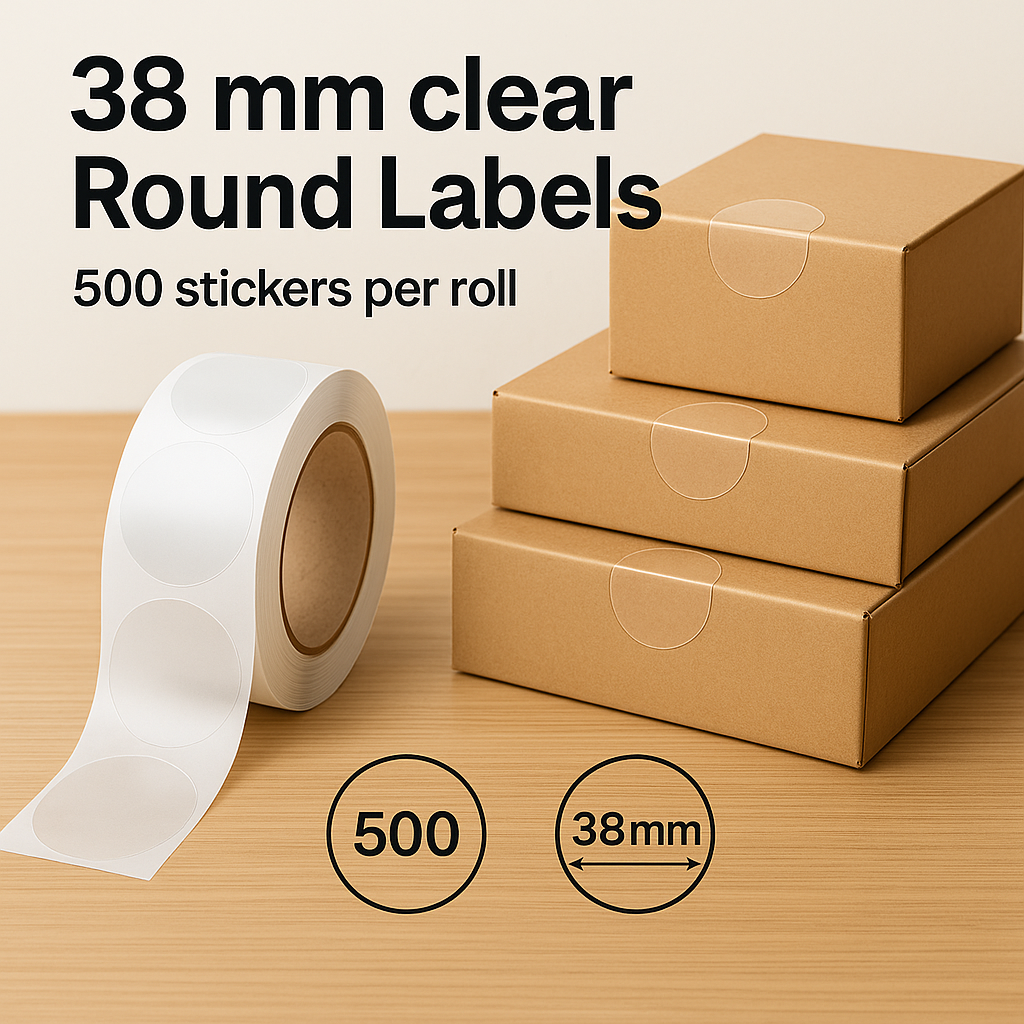 Clear Round Stickers – Tamper-Proof, (38mm) Self-Adhesive 500 stickers