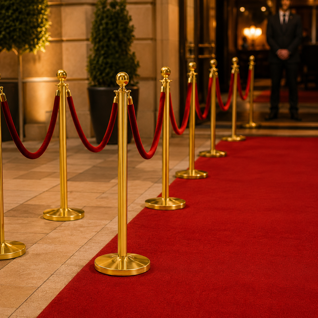 Premium Gold Stainless Steel Queue Barrier Post – Polished Crowd Control Stanchion